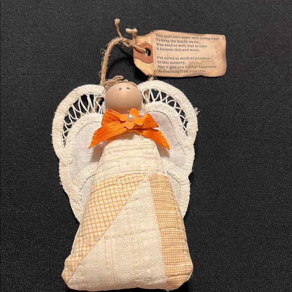 Handcrafted Angel Ornament with Orange Bow